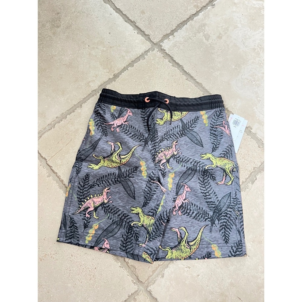NEW Old Navy Boys M (8) Dinosaur Print Swim Trunks Gray‎ UPF 50 Board Shorts